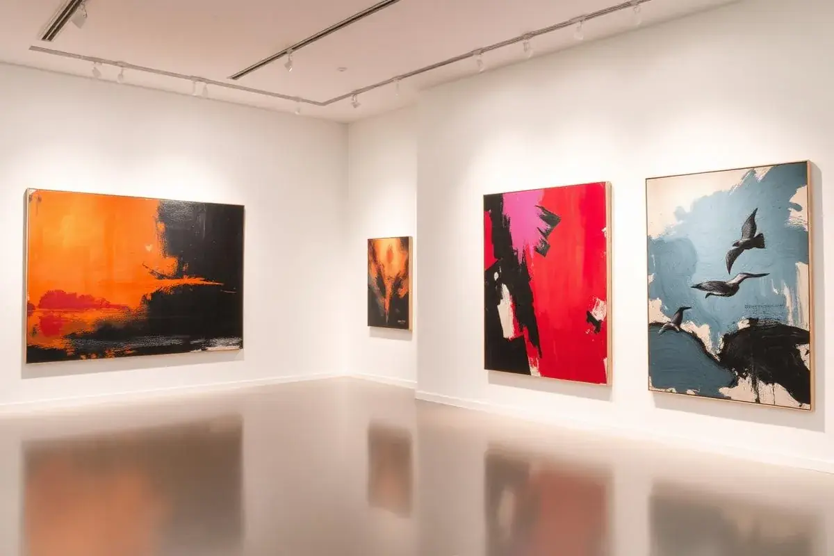 Galeria de arte moderna com pinturas abstratas
